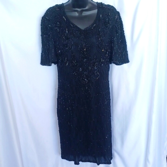 Vintage 80's Mark and John 100% silk beaded party dress in vintage size large. - Picture 1 of 8